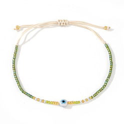 Желто-Зеленый Плетеные браслеты из стеклянных бус, ювелирные изделия из смолы от сглаза для дружбы пары, желто-зеленый, внутренний диаметр: 11 дюйм (28 см)