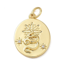 Clear Brass Micro Pave Cubic Zirconia Pendants, Oval with Snake Charms, Real 14K Gold Plated, Clear, 17.5x14x3mm, Hole: 4mm