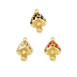 (52) Непрозрачная лаванда Латунь эмаль подвески, грибное очарование, без свинца и без кадмия, реальный 18 k позолоченный, долговечный, стойки покрытие, разноцветные, 24x15.5x8.5 мм, отверстие : 1.8 мм