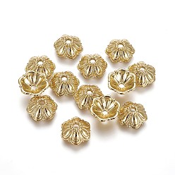 Real 18K Gold Plated Alloy Bead Caps, Long-Lasting Plated, Flower, Real 18K Gold Plated, 10.7x4mm, Hole: 1.6mm