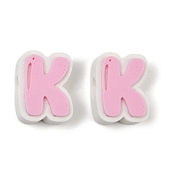 Letter K Cuentas de plástico europeo, abalorios de grande agujero, rosa, letra k, 17.5~18x8~20x8 mm, agujero: 4.5 mm