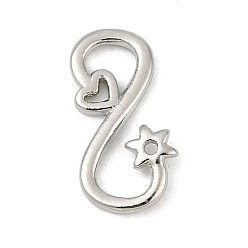 Платина Крючки и S замочки-крючки, латунь , без кадмия и без свинца, стойки покрытие, долговечный, звезда с сердцем, платина, 11.5x6x1 мм, отверстие : 3.2 мм