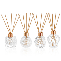 Mixed Shapes 4Pcs Glass Aromatherapy Refillable Bottles, with 4 Set Plastic Bottle Caps and 20Pcs Rattan Bar, Mixed Shapes, 7.05~7.55x5.7~9.7x8.65~9.75cm, Capacity: 100ml(3.38fl. oz)