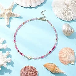 Натуральный Агат Летние пляжные ожерелья из натуральных круглых бусин агата, ожерелья из синтетической бирюзы с морскими звездами, золотые, 14.76 дюйм (37.5 см) в длину + 50 удлинитель мм