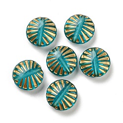 Dark Turquoise Plating Transparent Acrylic Beads, Golden Metal Enlaced, Flat Round, Dark Turquoise, 12.5x6mm, Hole: 1.4mm, 980pcs/500g
