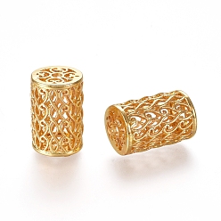 Real 18K Gold Plated Hollow Brass Beads, Cadmium Free & Lead Free, Column, Real 18K Gold Plated, 18x12mm, Hole: 2mm