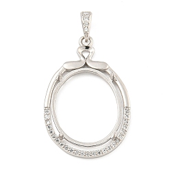 Платинированный Настройки Серебряный кулон кабошон 925 стерлингов, Настройки зубца, с кубического циркония, настройки гвоздя горного хрусталя, Настройки зубца, овальные, Реальная платина, 29x19x5 мм, отверстие : 3x3.5 мм, лоток : 17x14 мм