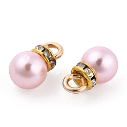 Лавандовый румянец Пластмассовые прелести abs, с золотыми выводами тон железа и горный хрусталь, окрашенные, круглый шарм, лавандовый румянец, 13.5x8 мм, отверстие : 2.5 мм