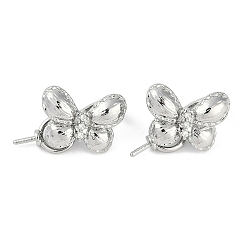 Платина Латунное микропейв, прозрачный кубический цирконий, складные застежки, без кадмия, без никеля и без свинца, бантом, платина, 21.5x15 мм