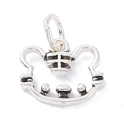 Antique Silver 925 Sterling Silver Charms, with Jump Ring, Tiger, Antique Silver, 10.5x12x2mm, Hole: 4mm