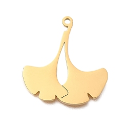 Настоящее золото 18K 304 подвески из нержавеющей стали, лазерная резка, очарование листьев гинкго, реальный 18 k позолоченный, 24.5x22.5x1 мм, отверстие : 1.5 мм