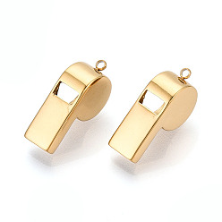 Настоящее золото 18K 304 подвески из нержавеющей стали, свистеть, ионное покрытие (ip), реальный 18 k позолоченный, 23x11x7 мм, отверстие : 1.6 мм