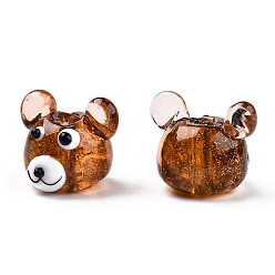 Сиена Светящихся ручной работы Lampwork бисер, с блеском порошок, медведь, цвет охры, 14~15x16.5~18x15~17 мм, отверстие : 1.8~2 мм