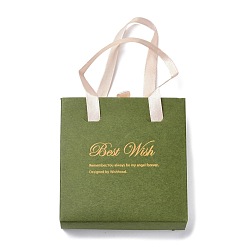 Светло-зеленый Коричневый Ящик для бумаги ящик для ювелирных изделий, с черными ручками из губки и полиэфирной ленты, для ожерелья и серьги, квадратный, оливковый, 10.1x10.1x3.6 см