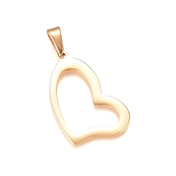Doré  Pendentifs en acier inoxydable, cœur, or, 304mm, Trou: 37.5x23x1.5mm