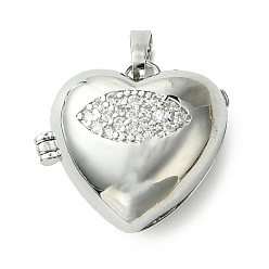 Платина Покрытие стойки латунь микропаве прозрачные подвески из кубического циркония, долговечный, без свинца и без кадмия, Сердце с глаз, платина, 17x19.5x10 мм, отверстие : 3x4 мм