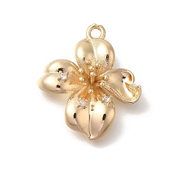 Золотой Цветок стойки обшивки латунь микро проложить Цирконом подвески, долговечный, без свинца и без кадмия, золотые, 21.5x18.5x5 мм, отверстие : 1.6 мм