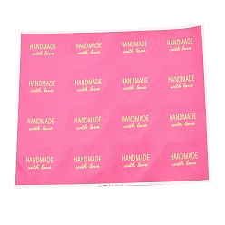 Темно-Розовый Наклейки на день Святого Валентина, этикетки наклейки наклейки, для подарочной упаковки, сердце со словом ручной работы с любовью, темно-розовыми, 28x32 мм