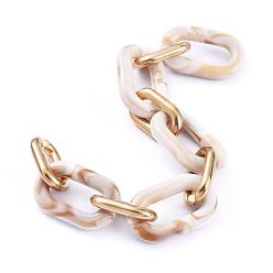 Floral White Handmade Cable Chains, with Acrylic Linking Rings and CCB Plastic Linking Rings, Imitation Gemstone, for Jewelry Making, Floral White, Link: 38x23.5x6.5mm, 28x17x5mm, 39.37 inch(1)m/strand