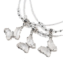 Хрусталь Ожерелья с подвеской в форме бабочки из натурального кварца и горного хрусталя, ожерелья из бисера для женщин, 18.82 дюйм (47.8 см)