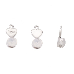 Platinum Silicone Ear Nuts, Earring Backs, with Brass Findings, Heart, Platinum, 11.2x6x5.5mm