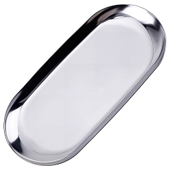 Нержавеющая Сталь Цвет Не тускнеющая овальная 430 пластина для демонстрации ювелирных изделий из нержавеющей стали, лоток для хранения органайзера для косметики, цвет нержавеющей стали, 178.5x85x10 мм