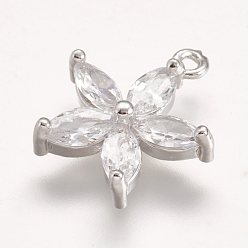 Платина Латунные микро проложить кубического циркония подвески, цветок, платина, 15.5x13.5x4 мм, отверстие : 1 мм