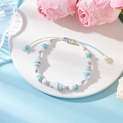 Светло-Голубой Браслеты из фарфоровых бусин ручной работы, Браслеты из нейлоновой нити плетеные для женщин, раковина, Небесно-голубой, внутренний диаметр: 2~ 3-1/8 дюйм (5~8 см)