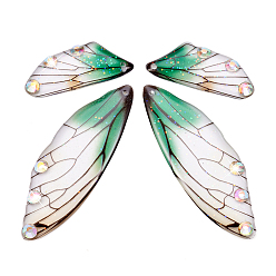 Зеленый Набор подвесок из прозрачного хрусталя со стразами из прозрачной смолы, с блеском порошок, крыло, зелёные, 29.5~49.5x12.5~17x2~2.5 мм, отверстие : 1~1.2 мм, 4 шт / комплект