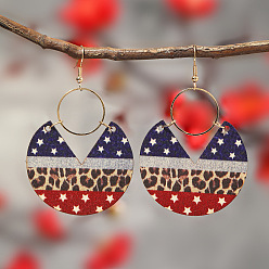 Разноцветный Серьги-подвески из латуни и окрашенного распылением дерева в богемном стиле, плоско-круглые, красочный, 71x45 мм