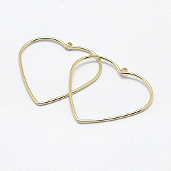Real 18K Gold Plated Brass Pendants, Long-Lasting Plated, Real 18K Gold Plated, Nickel Free, Open Heart, 27x26x1mm, Hole: 1mm
