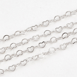 Платинированный Латунные сердечные цепи, пайки, без кадмия, без никеля и без свинца, с катушкой, Реальная платина, 2x1.5x0.2 мм, около 98.42 футов (30 м) / рулон