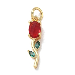 Siam En laiton avec pendentifs en strass, charmes rose, or, siam, 18.5x4.5x4mm, Trou: 3mm