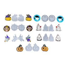 White DIY Halloween Themed Pendant Silicone Molds, Resin Casting Molds, Pumpkin/Bat/Ghost, White, 52~54x79~106x5mm, 7pcs/set