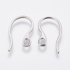 Stainless Steel Color 304 Stainless Steel Earring Hooks, with Horizontal Loop, Stainless Steel Color, 22.5x11.5x1mm, 18 Gauge, Hole: 2x3mm