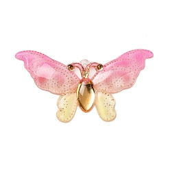 Бледно-Розовый Подвески из смолы градиентного цвета, С золотыми результатами железа, бабочка, розовый жемчуг, 26x50.5x3.5 мм, отверстие : 1.5 мм