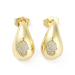 Hamsa Hand Серьги-гвоздики из латуни с кубическим цирконием для женщин, долговечный, без свинца и без кадмия, реальный 18 k позолоченный, хамса рука, 19x11 мм