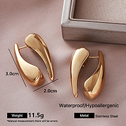 Golden 304 Stainless Steel Stud Earrings for Women, Teardrop, Golden, 30x20mm