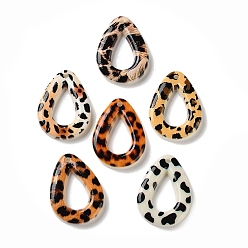 (52) Непрозрачная лаванда Печатные подвески из непрозрачной смолы, каплевидная форма с подвеской в виде капли и леопардовым принтом., разноцветные, 30x22x4.5 мм, отверстие : 2 мм