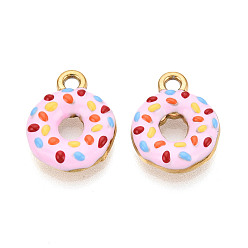 Разноцветный 304 нержавеющей стальной эмали подвески, пончики, ионное покрытие (ip), реальный 18 k позолоченный, красочный, 15.5x12x3.5 мм, отверстие : 1.8 мм