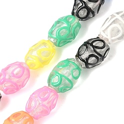 (52) Непрозрачная лаванда Ручной Щепка фольга стеклянные бусины, с эмалью, баррель, разноцветные, 15.5~17.5x10.5~12.5 мм, отверстие : 1.2 мм