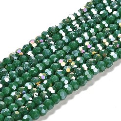 Vert Mer Supports de perles de verre opaques, couleur ab , à facettes (32 facettes), ronde, vert de mer, 4.5x4mm, Trou: 1mm, Environ 94~95 pcs/chapelet, 13.90~14.02 pouce (35.3~35.6 cm)