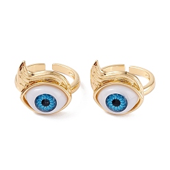 Verdeck blau Messing Manschettenringe, offene Ringe, mit Harzkügelchen, langlebig überzogen, echt 18 k vergoldet, bösen Blick, Verdeck blau, 3 mm, Innendurchmesser: 17 mm