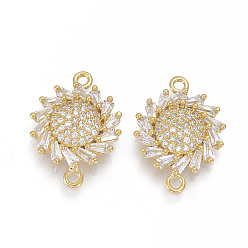 Real 18K Gold Plated Brass Micro Pave Cubic Zirconia Links, Flat Round, Clear, Nickel Free, Real 18K Gold Plated, 20x14x3.5mm, Hole: 1.5mm