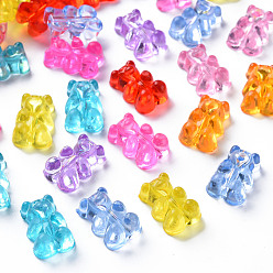 Color mezclado Abalorios de acrílico transparentes, oso, color mezclado, 16x10.5x7 mm, agujero: 1.8 mm, Sobre 694 unidades / 500 g