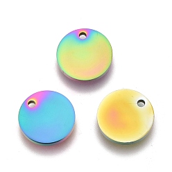 Rainbow Color Ионное покрытие (ip) 304 брелоки из нержавеющей стали, зеркальная полировка, штамповка пустой метки, лазерная резка, плоско-круглые, Радуга цветов, 7.8x1 мм, отверстие : 0.9 мм