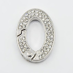 Platinum Alloy Rhinestone Spring Gate Rings, Oval Rings, Platinum, 30x21x4mm, Inner Diameter: 17.5x9mm