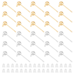 Платиновый & Золотой 60шт 2 стиль латунный шарообразный гвоздик для серьги с горизонтальными петлями, Фурнитура для сережек-пусетов со штифтами из нержавеющей стали, 100 гайки ушные пластиковые, платиной и золотом, 13~16.5 мм, отверстие : 1.2 мм, штифты : 0.7~0.8 мм, 30 шт / стиль