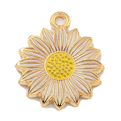 Белый Подвески из эмали и сплава, золотые, очарование подсолнуха, белые, 21x18x2 мм, отверстие : 1.8 мм