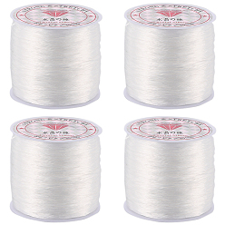 Белый 4 рулоны плоской эластичной кристаллической струны, эластичная нить для бисера, для изготовления эластичного браслета, окрашенные, белые, 0.8 мм, около 65.61 ярдов (60 м) / рулон